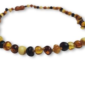 Vintage Genuine Amber Necklace Baby Child Size Beaded Tricolor Knotted 13" Long